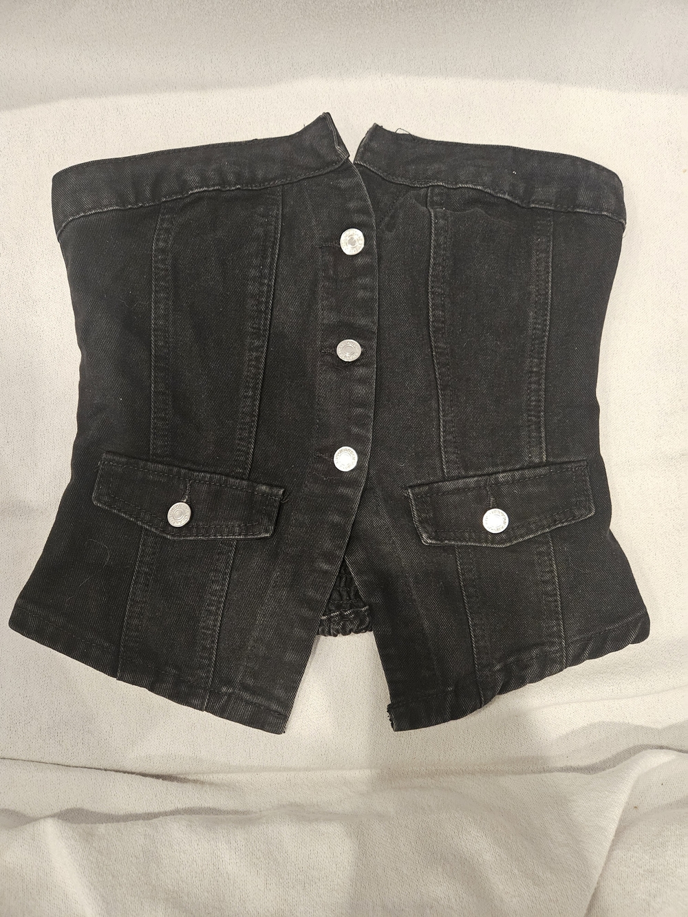 Emerson Lang Black Denim Strapless Corset Bustier Tube Top Medium